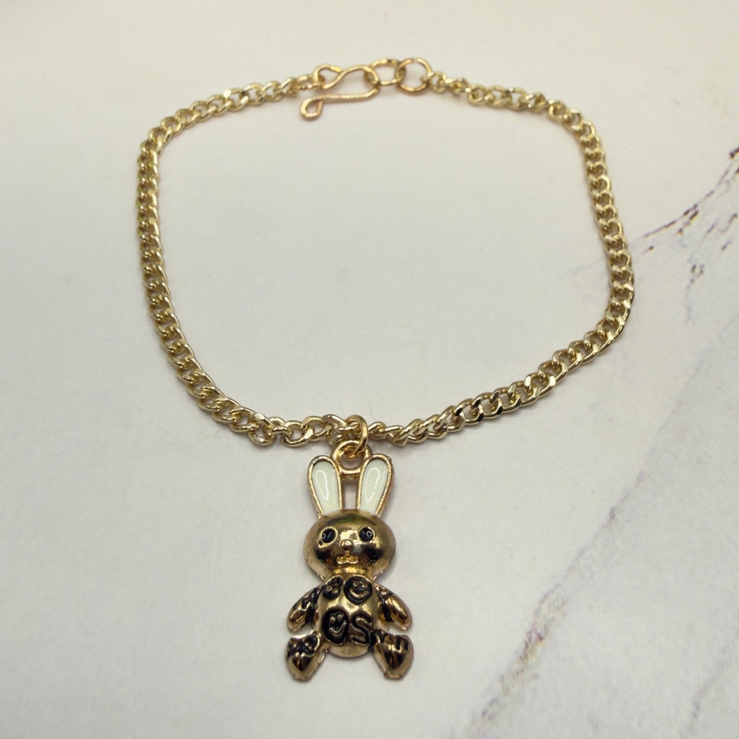 Bunny White & Black Enamel Detail Charm Doll Necklace Easter • 18 Inch Fashion Doll Jewelry