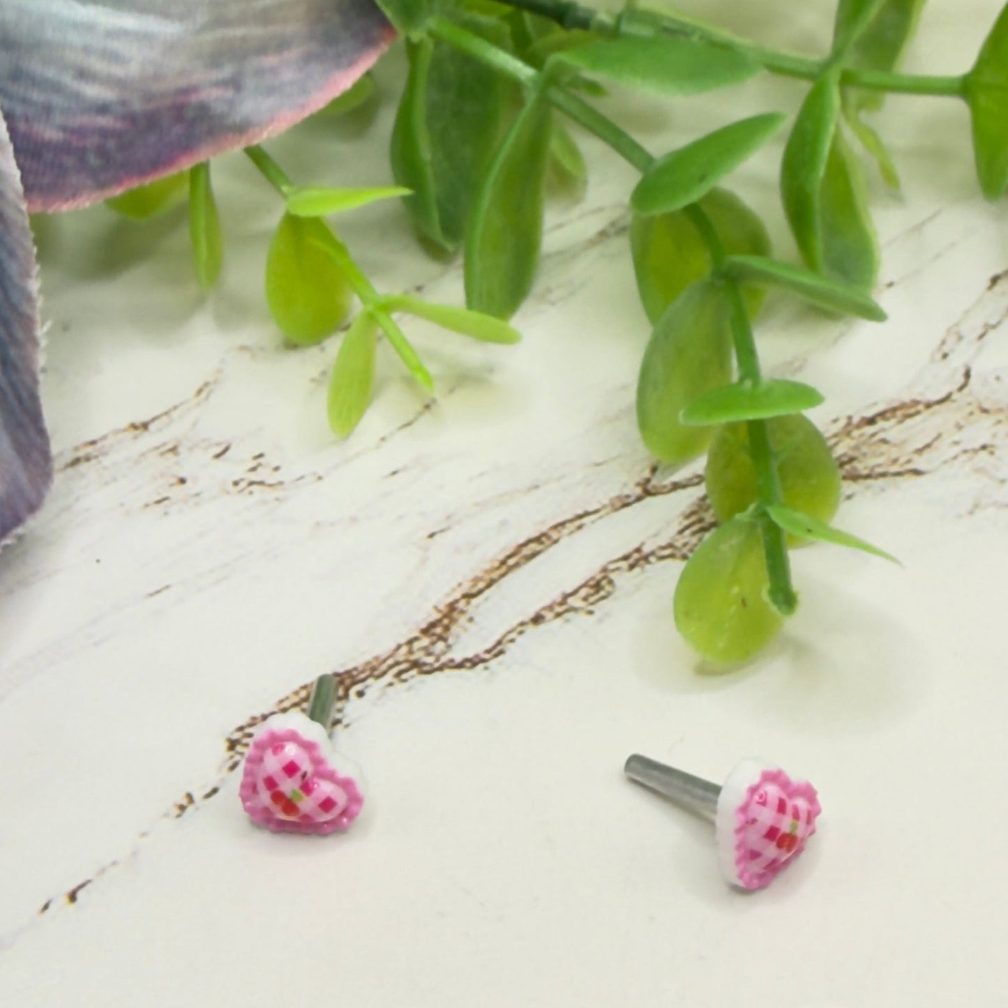 Pink Lattice Design Heart Post Doll Earrings • 2mm Post for 18 Inch Fashion Doll