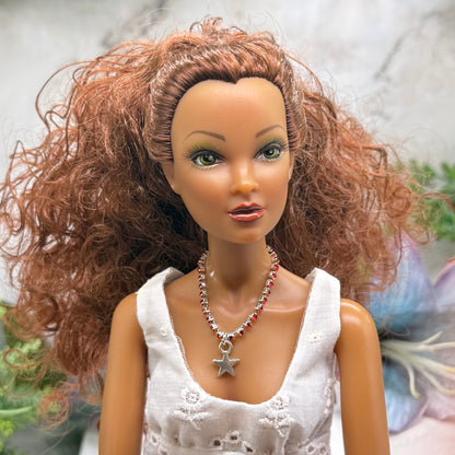 Red Rhinestone Silver Star Charm Doll Necklace for 16 Inch Fashion Doll