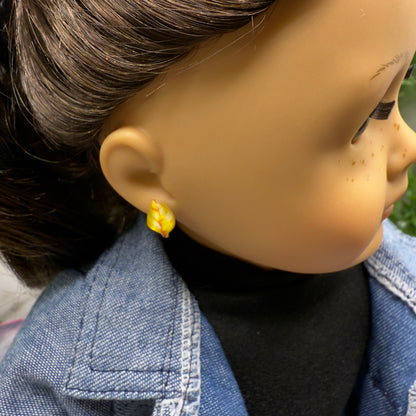 Yellow Golden Autumn Fall Leaf Post Doll Earrings •2mm Post • 18 Inch Fashion Doll