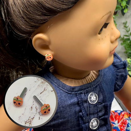 Pumpkin Halloween Post Doll Earrings • 2mm Post • fits 18” American Girl Doll