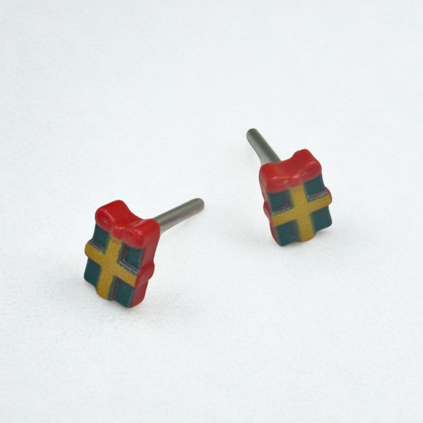 Christmas Gift Present Red Green Post Doll Earrings • 2mm Post for 18 Inch Fashion Doll