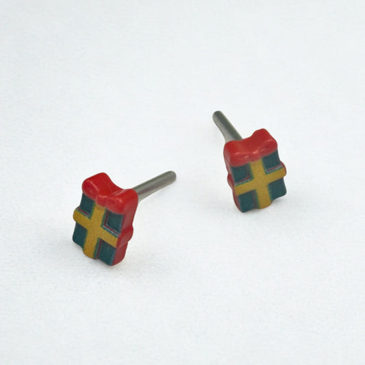 Christmas Gift Present Red Green Post Doll Earrings • 2mm Post for 18 Inch Fashion Doll