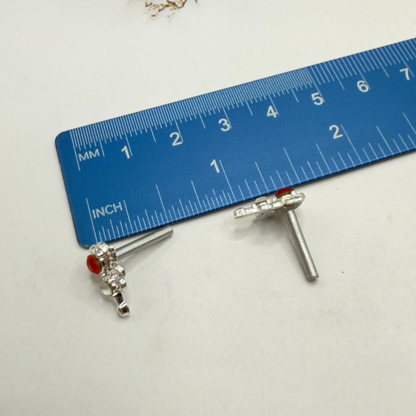 Red Rhinestone Heart Silver Wings Wand Design • 2mm Post for 18 Inch Fashion Doll