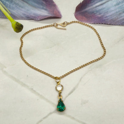 Green Teardrop Rhinestone Gold Doll Necklace • 18 Inch Fashion Doll Jewelry