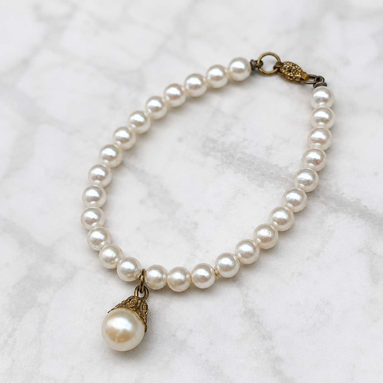 Pearl Doll Necklace with Pearl Drop Pendant for 18-22” Vintage Doll Jewelry