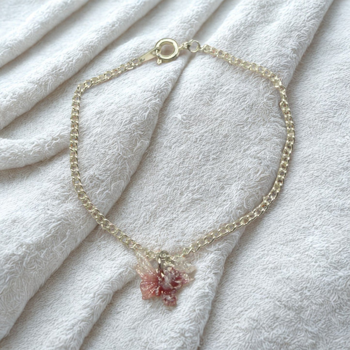 Pink White Glittery Acrylic Floral Butterfly Charm Silver Chain Doll Necklace • 18 Inch Fashion Doll Jewelry