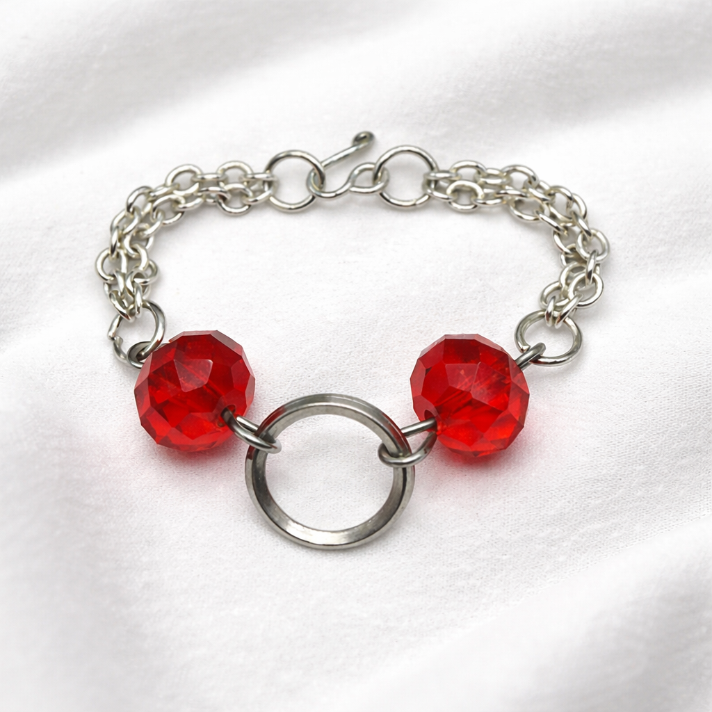 Red Faceted Acrylic Crystal Silver Ring Doll Necklace • 16 Inch Fashion Doll Jewelry