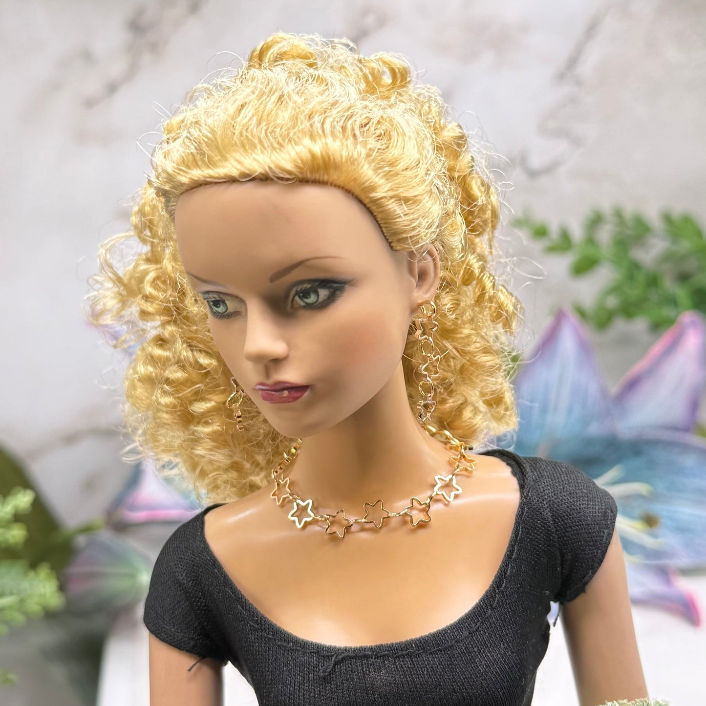 Open Work Gold Star Chain Doll Necklace & Earrings Set for 16 Inch Fashion Doll