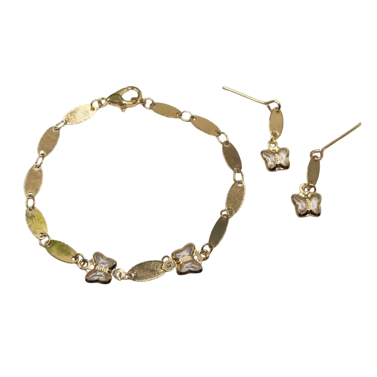 Gold Oval Link Clear Acrylic Crystal Butterfly Charm Doll Necklace & Earrings • 18 Inch Fashion Doll Jewelry