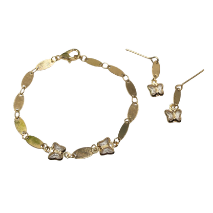 Gold Oval Link Clear Acrylic Crystal Butterfly Charm Doll Necklace & Earrings • 18 Inch Fashion Doll Jewelry