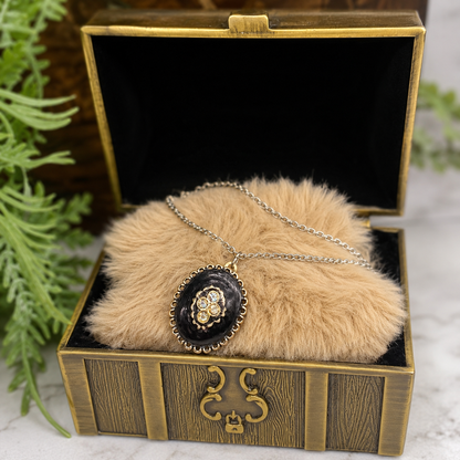 Oval Black Locket Rhinestone Detail Doll Necklace • 18 Inch Fashion Doll Jewelry
