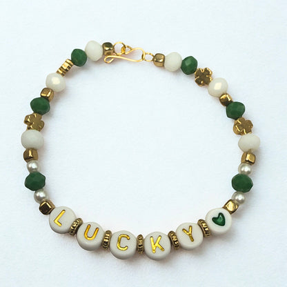 “Lucky” Green White Shamrock Beaded Doll Necklace • 18 Inch Fashion Doll Jewelry