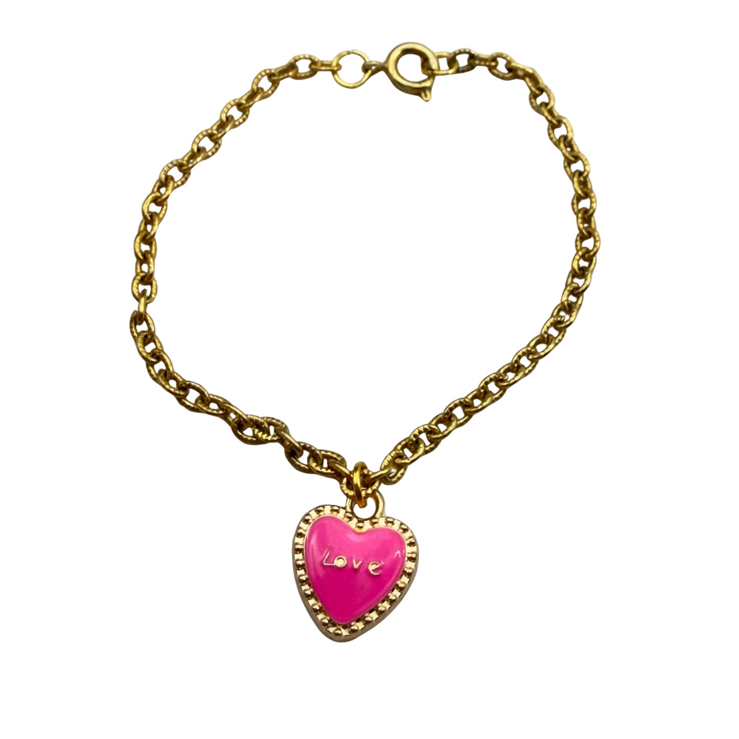 Pink LOVE Heart Charm Gold Chain Doll Necklace • 18 Inch Fashion Doll Jewelry