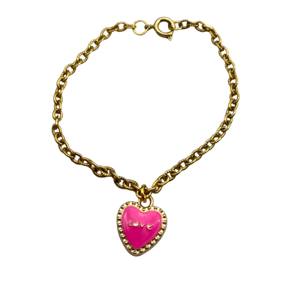 Pink LOVE Heart Charm Gold Chain Doll Necklace • 18 Inch Fashion Doll Jewelry
