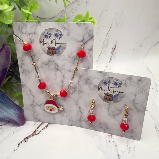 Red & Clear Acrylic Beads Santa Charm Gold Doll Necklace and Earrings Set • 18 Inch Fashion Doll Jewelry