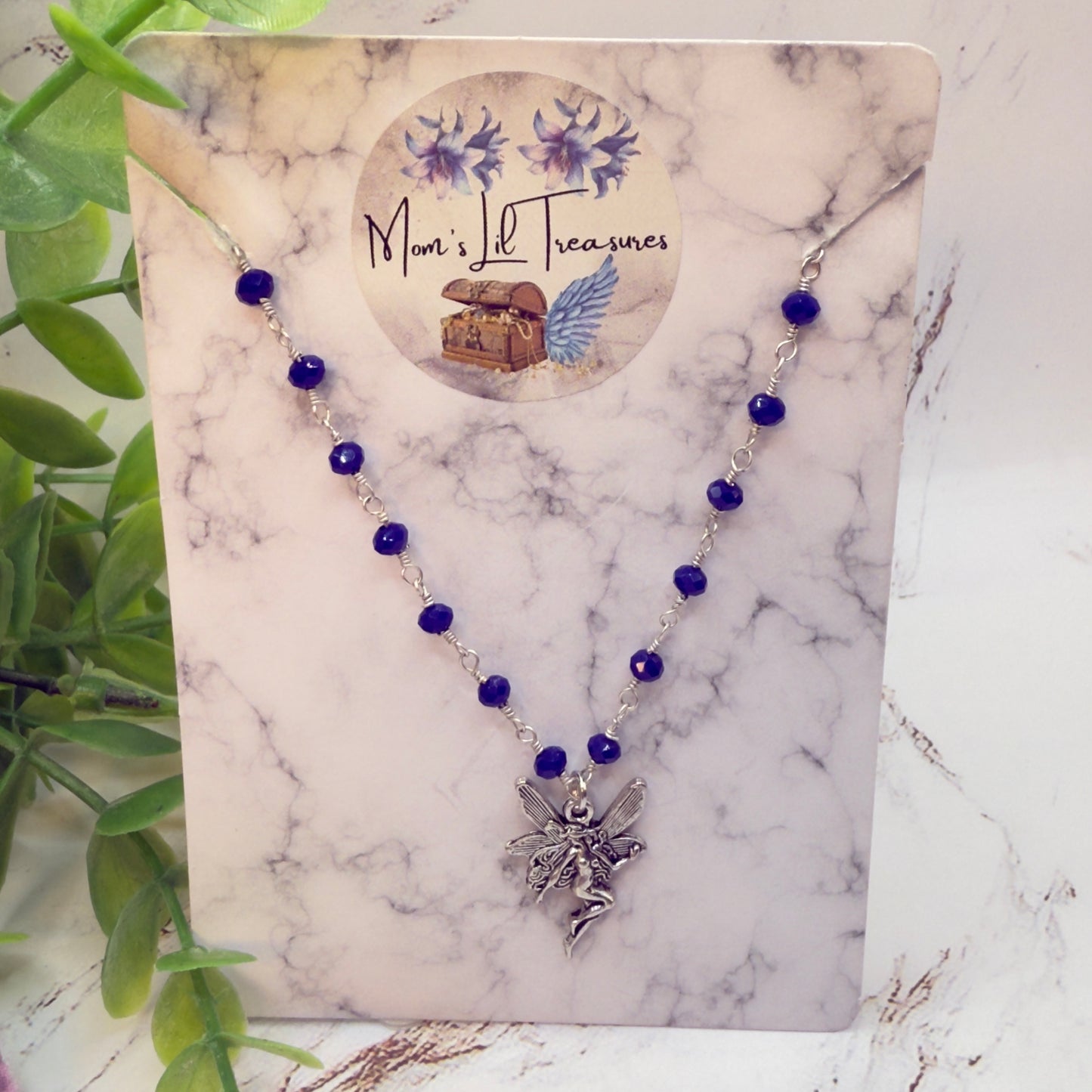 Silver-Tone Fairy Pendant Blue Glass Crystal Beaded Doll Necklace • 18 Inch Fashion Doll Jewelry
