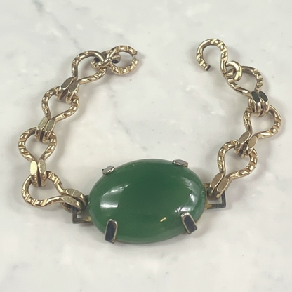 Green Glass Oval Pendant Gold Doll Bracelet • 18 Inch Fashion Doll Jewelry
