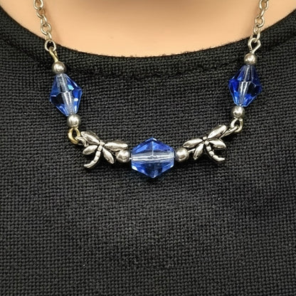 Silver Dragonfly Charms Blue Glass Crystal Doll Necklace • 18 inch Fashion Doll Jewelry