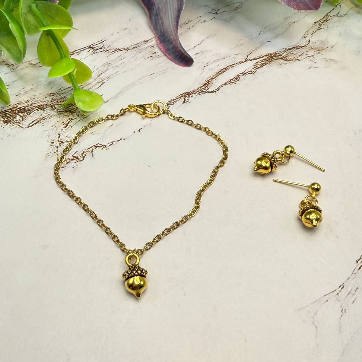 Acorn Harvest Autumn Charm Gold Doll Necklace and Earrings Set | for 18 Inch Fashion Doll