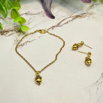 Acorn Harvest Autumn Charm Gold Doll Necklace and Earrings Set | for 18 Inch Fashion Doll