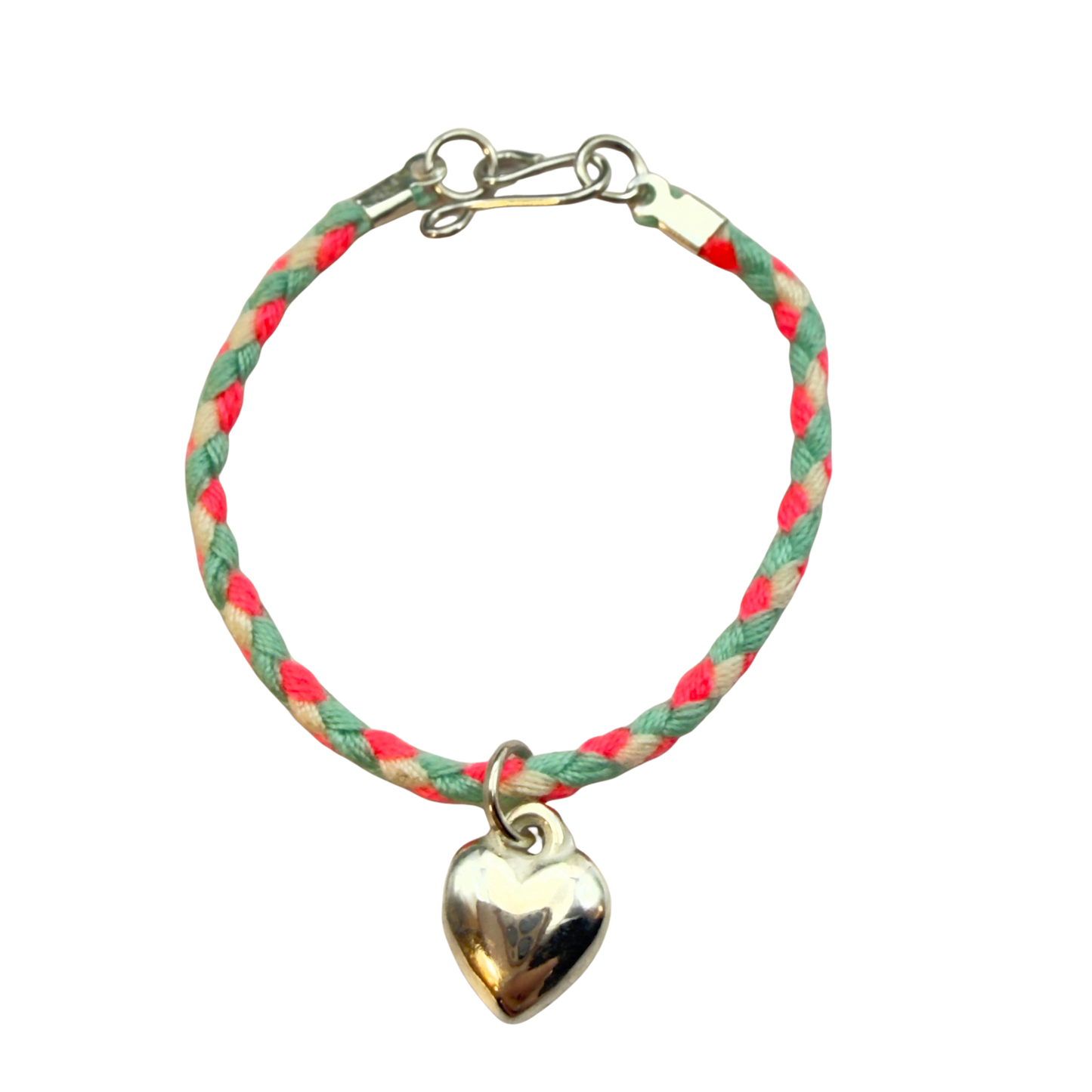 Pink Blue White Braided Thread Doll Necklace w/ Silver Heart Charm • 14 Inch Fashion Doll Jewelry