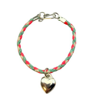 Pink Blue White Braided Thread Doll Necklace w/ Silver Heart Charm • 14 Inch Fashion Doll Jewelry