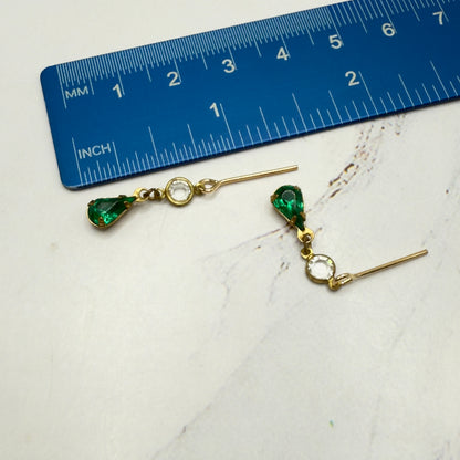 Green Teardrop Rhinestone Clear Crystal Dangle Doll Earrings • 16 Inch Fashion Doll Jewelry