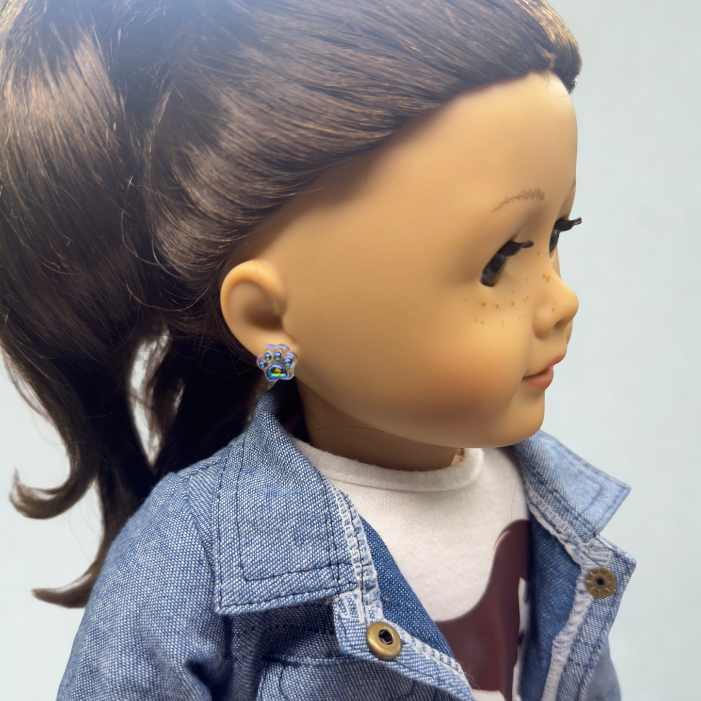 Blue Rainbow Effect Paw Print Post Doll Earrings • 2mm Post 18 Inch Fashion Doll