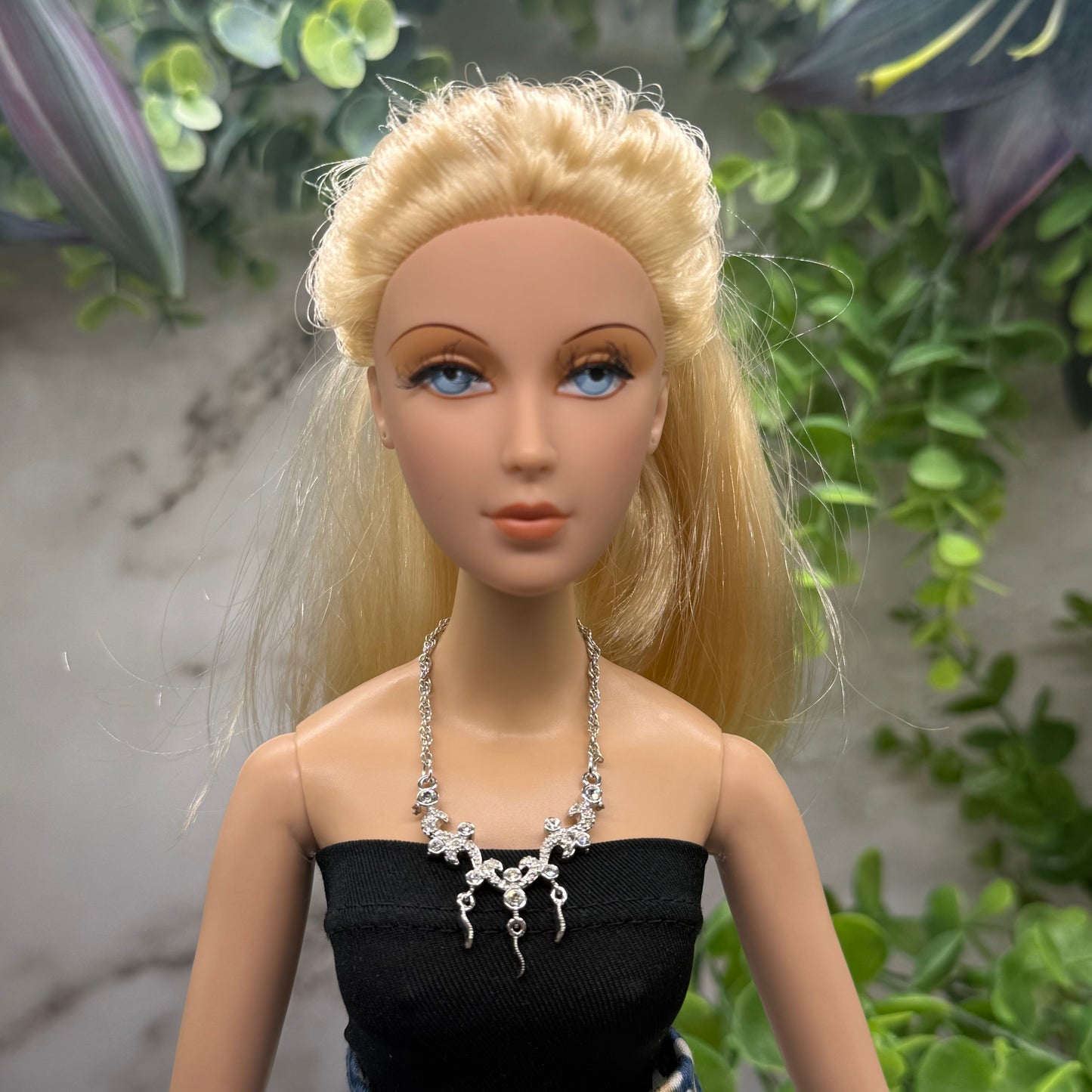 Silver Glamour Clear Rhinestone Doll Necklace • 16 inch Fashion Doll Jewelry