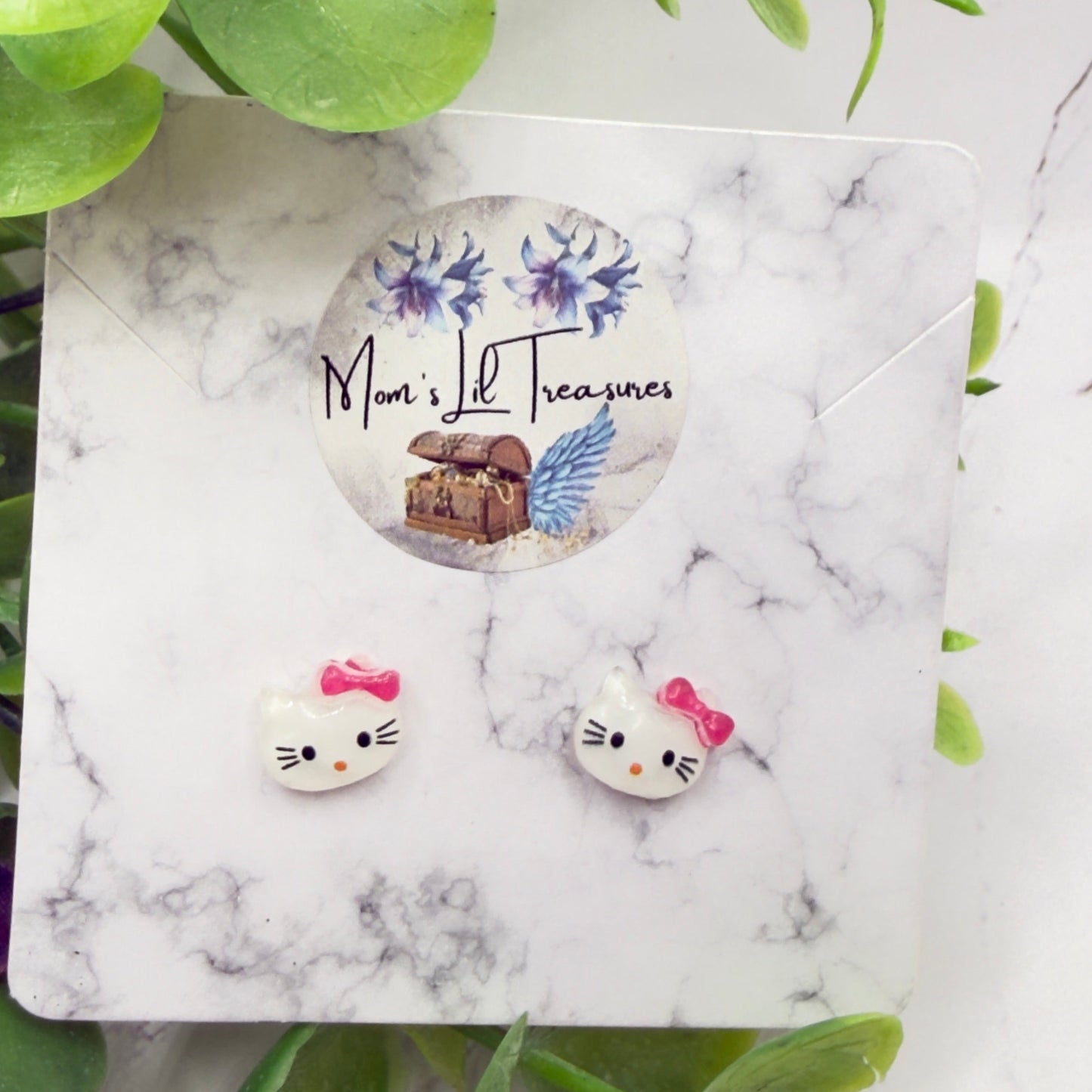 Hello Cat Kitty Pink Bow Post Doll Earrings • 2mm Post for 18 Inch Fashion Doll