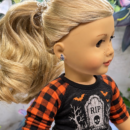 Tombstone RIP Halloween 2mm Post Doll Earrings | fits 18 Inch Dolls • American Girl