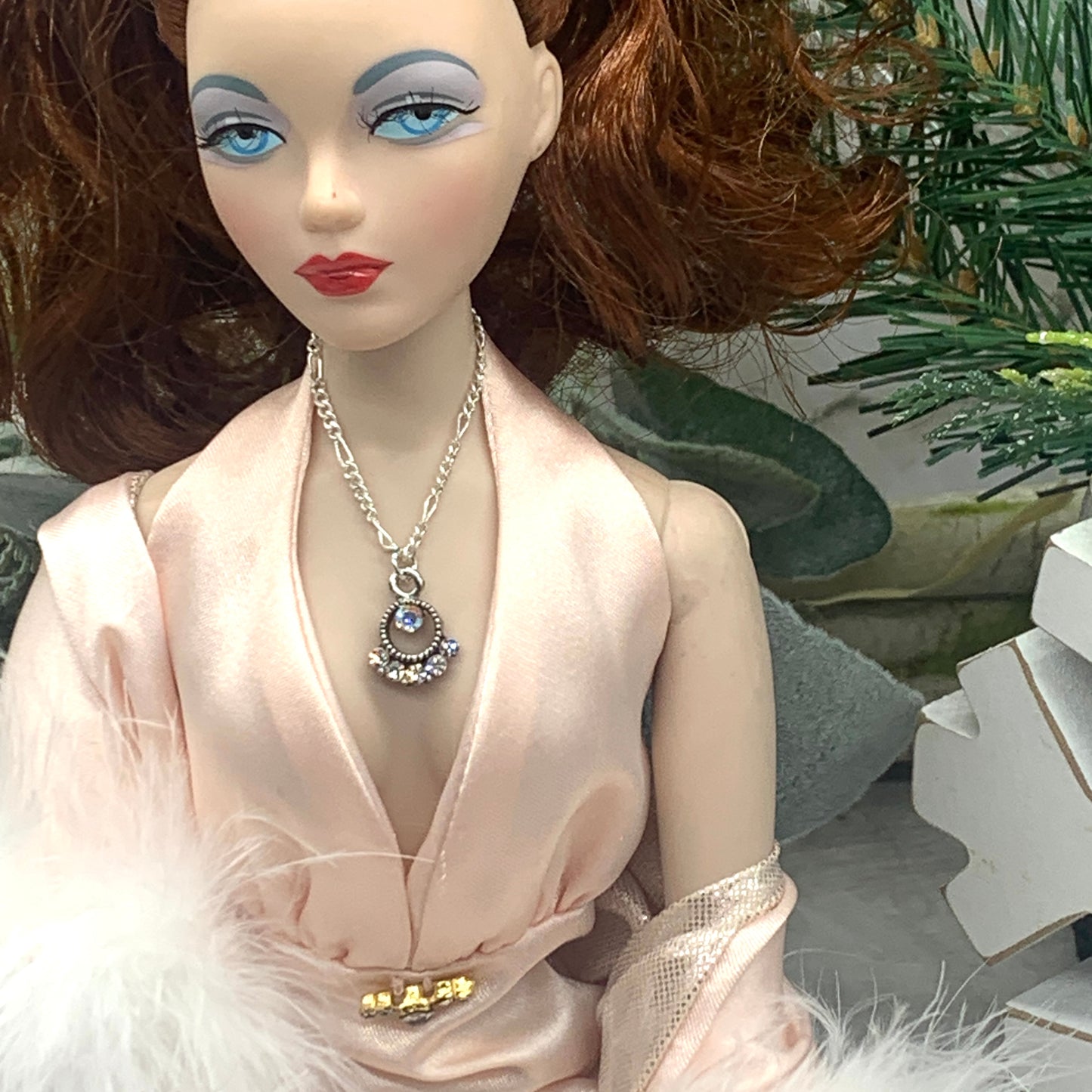 Rhinestone Pendant Silver Chain Doll Necklace • 16 Inch Fashion Doll Jewelry
