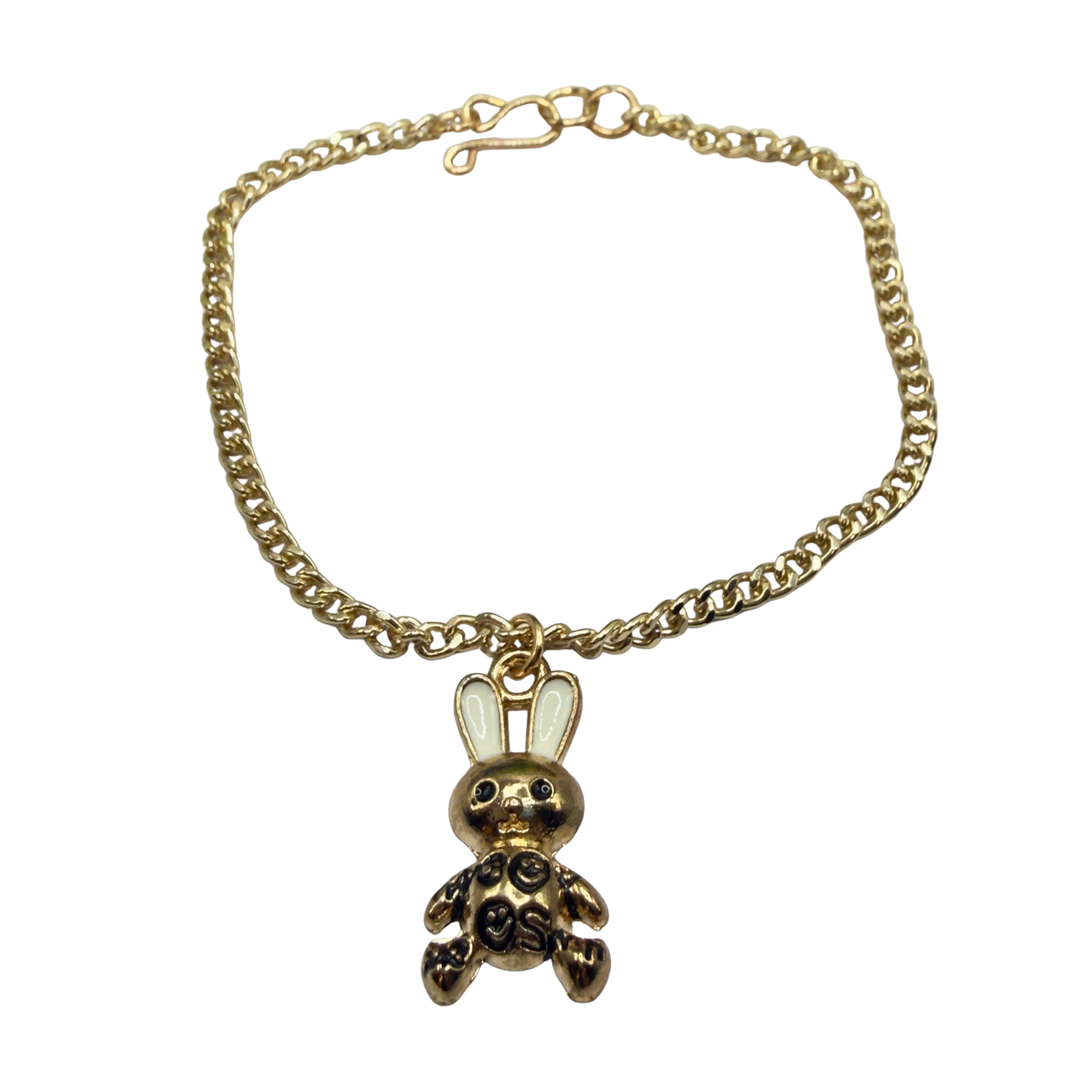 Bunny White & Black Enamel Detail Charm Doll Necklace Easter • 18 Inch Fashion Doll Jewelry