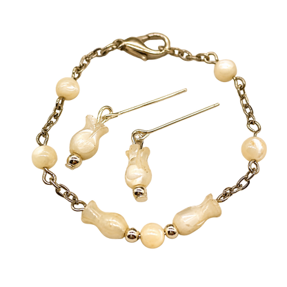 Cream Pearly Tulip Shape Beaded Doll Necklace Earring Set • 18 Inch Doll Jewelry