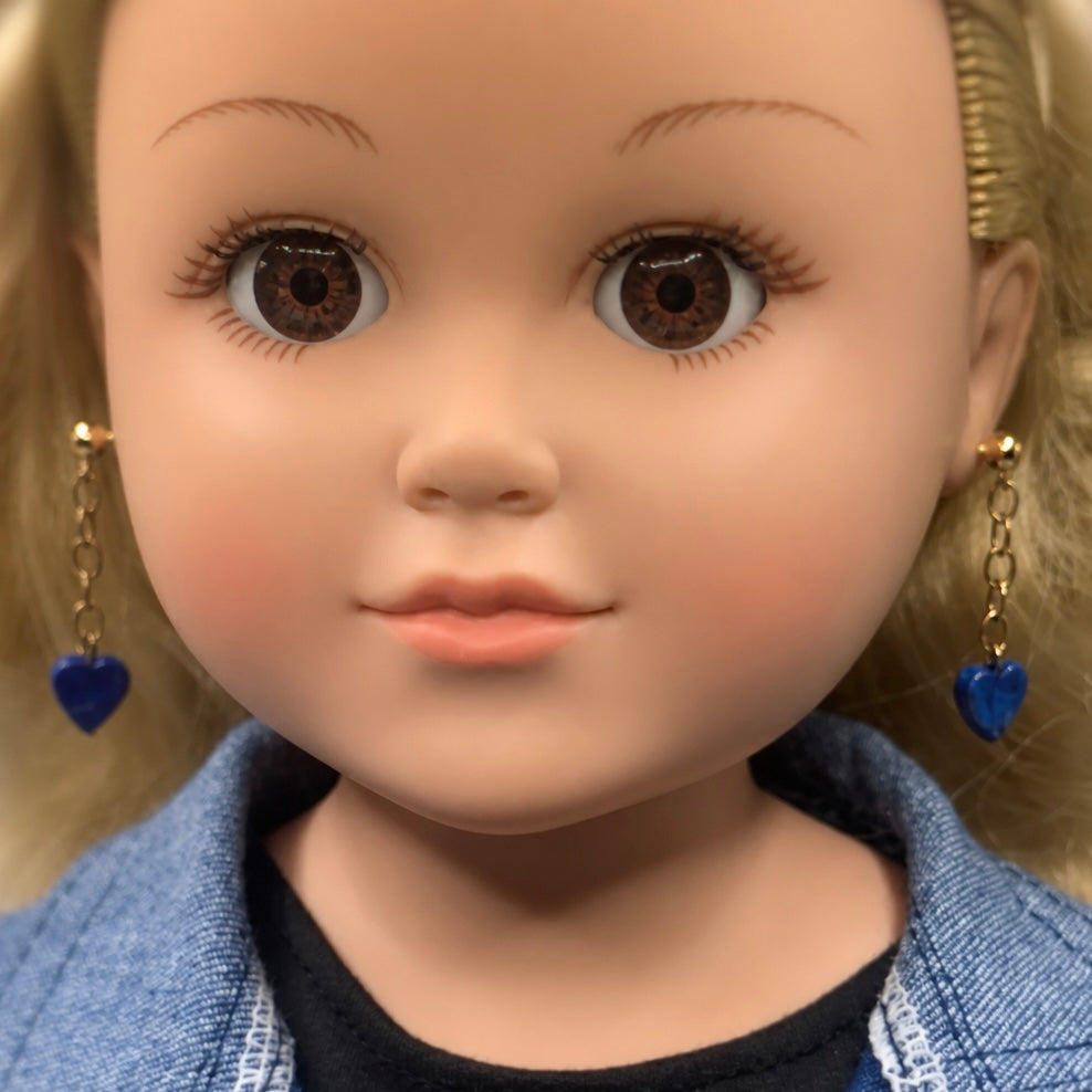 Blue Heart Dangle Doll Earrings • 18 Inch Fashion Doll Jewelry