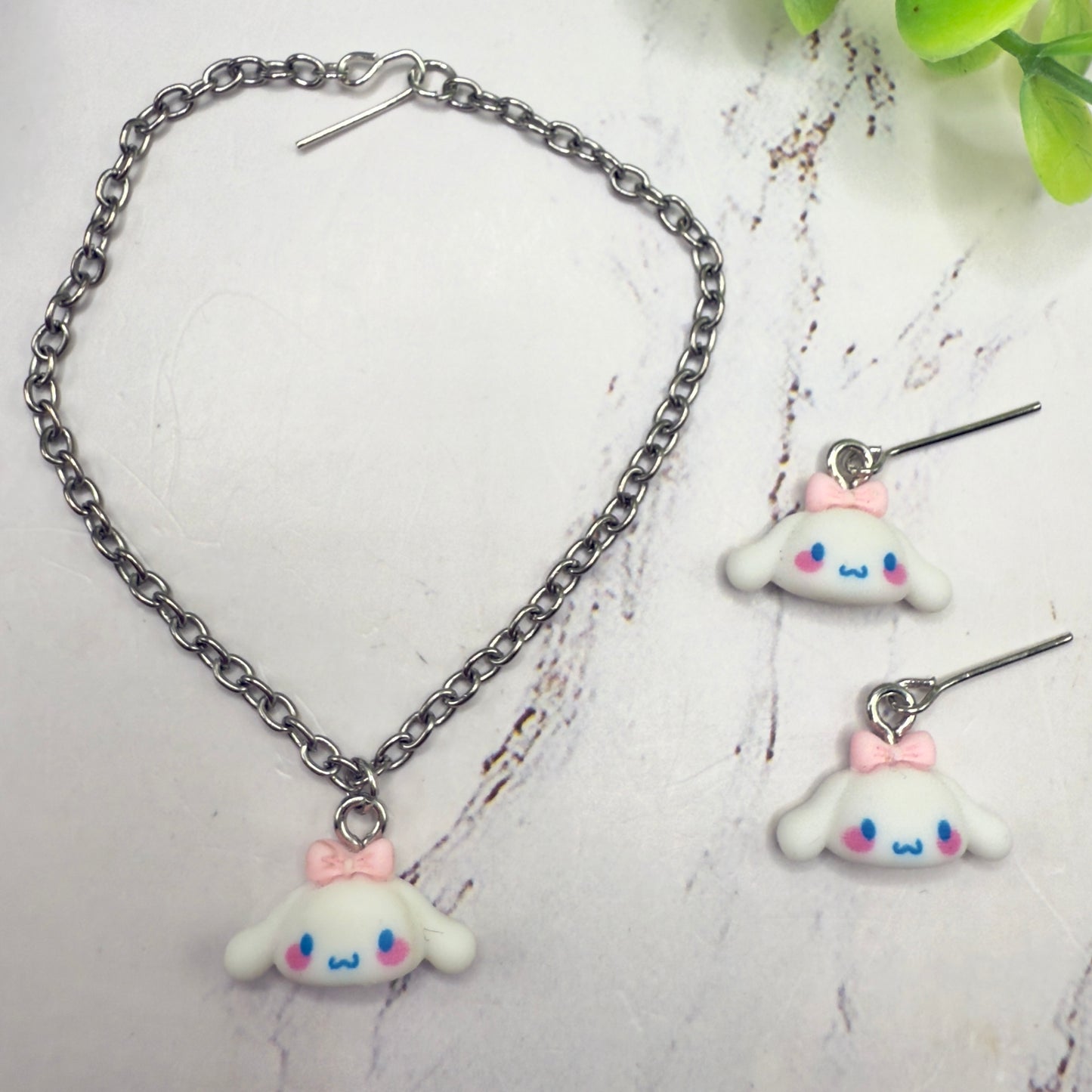 Cinnamoroll Sanrio White Puppy Charm Doll Necklace & Earrings • 18 Inch Fashion Doll Jewelry