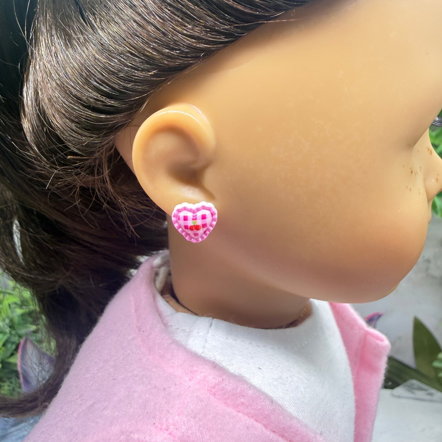 Pink Lattice Design Heart Post Doll Earrings • 2mm Post for 18 Inch Fashion Doll