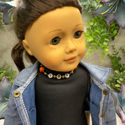 Boo Halloween Acrylic Beaded Gold Chain Doll Necklace • 18 Inch Fashion Doll Jewelry