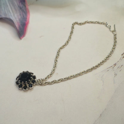 Black Rhinestone Round Flower Pendant Silver Chain Doll Necklace • 18 Inch Fashion Doll Jewelry