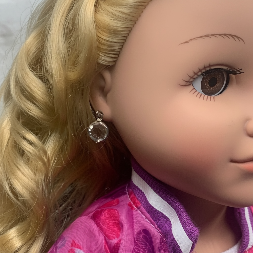Clear Round Crystal Silver Dangle Doll Earrings • 18 Inch Doll Jewelry