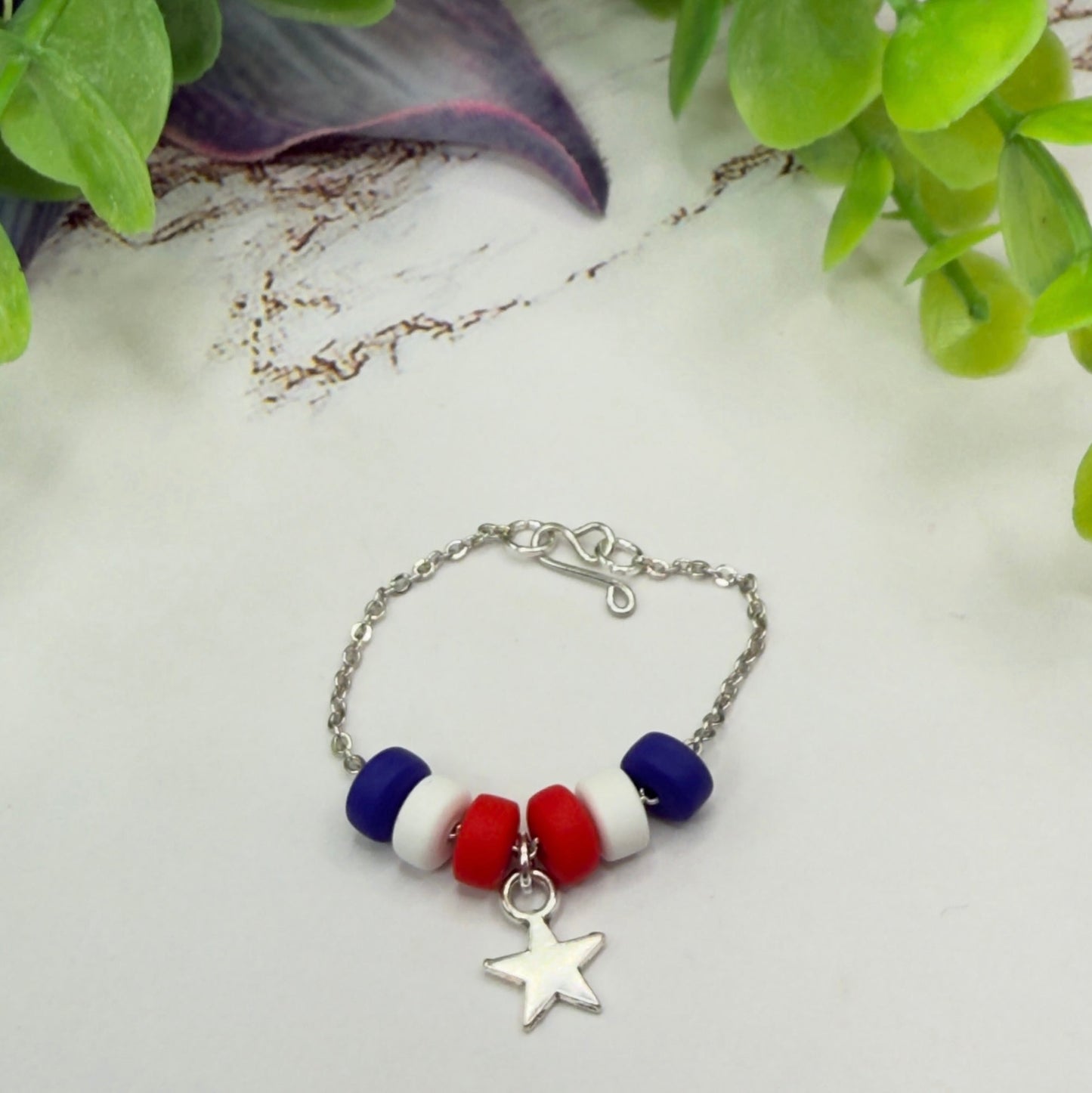 Red White Blue Beaded Silver Star Charm Doll Necklace for 16 Inch Fashion Doll