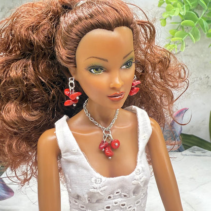 Red Stone Chip Dangle Doll necklace & Earrings • 16 Inch Fashion Doll Jewelry