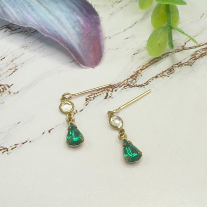 Green Teardrop Rhinestone Clear Crystal Dangle Doll Earrings • 16 Inch Fashion Doll Jewelry