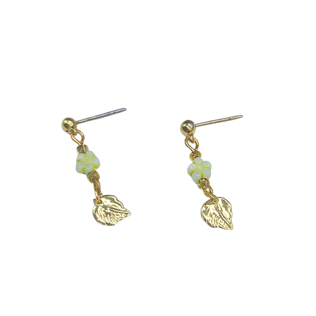 Light Green Flower Gold Leaf Dangle Doll Earrings for 18 Inch Doll Jewelry