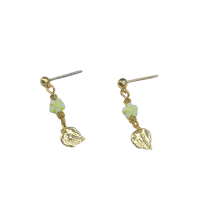 Light Green Flower Gold Leaf Dangle Doll Earrings for 18 Inch Doll Jewelry
