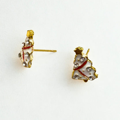 White Christmas Tree Gold Post Doll Earrings • 18 Inch Fashion Doll Jewelry