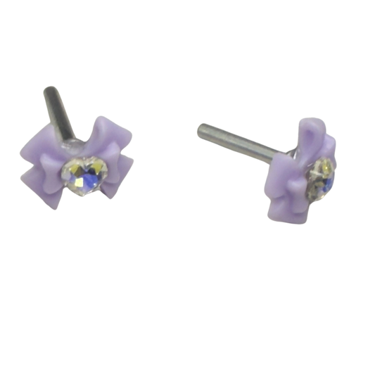 Purple Bow Rhinestone Heart Post Doll Earrings
 •2mm Post fit 18 Inch Fashion Doll