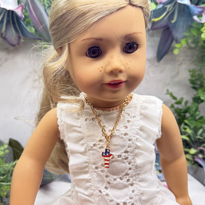 Red White Blue Flag Cross Charm Doll Necklace for 18 Inch Fashion Doll