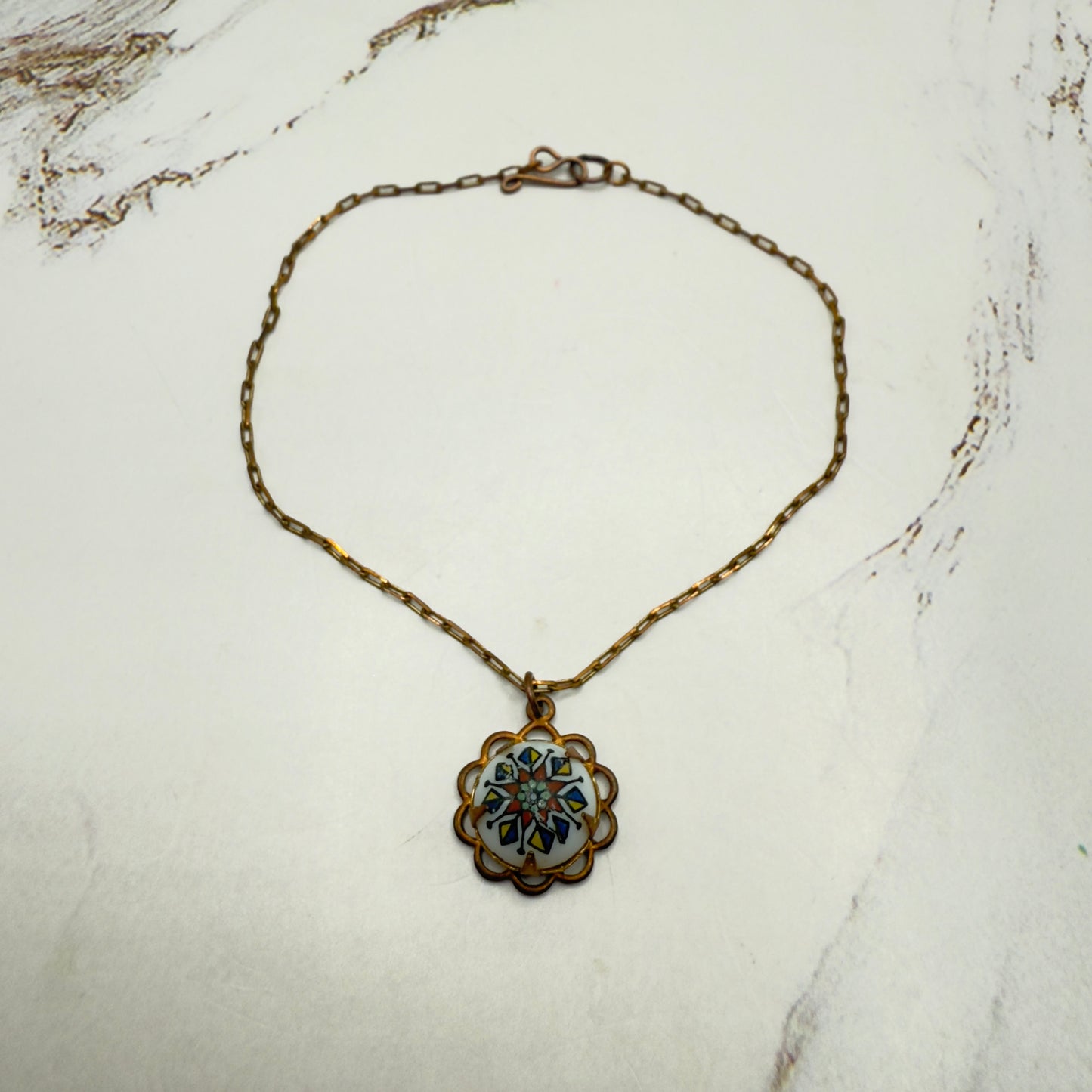 Copper Tone Chain White Glass Flower Design Pendant Doll Necklace • 18 Inch Fashion Doll Jewelry
